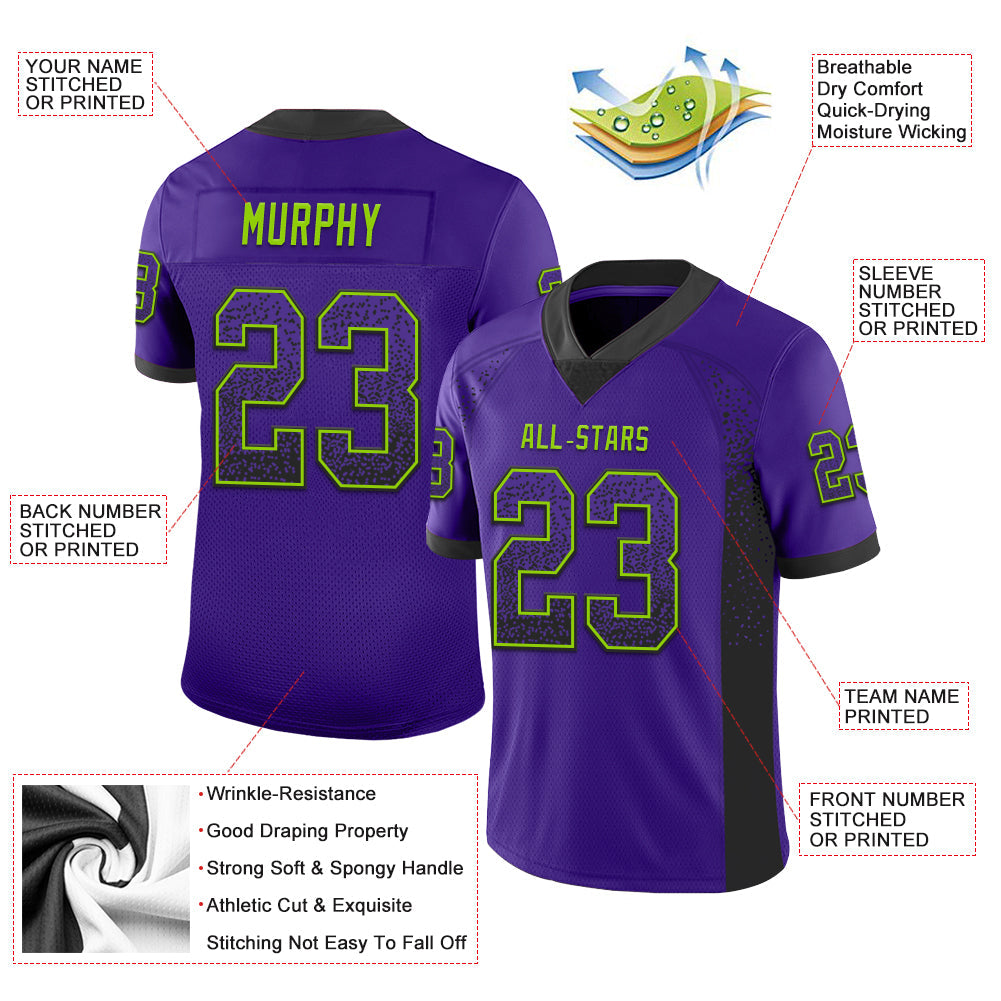 Custom Purple Black-Neon Green Mesh Drift Fashion Football Jersey - Sky-Custom