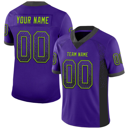 Custom Purple Black-Neon Green Mesh Drift Fashion Football Jersey - Sky-Custom