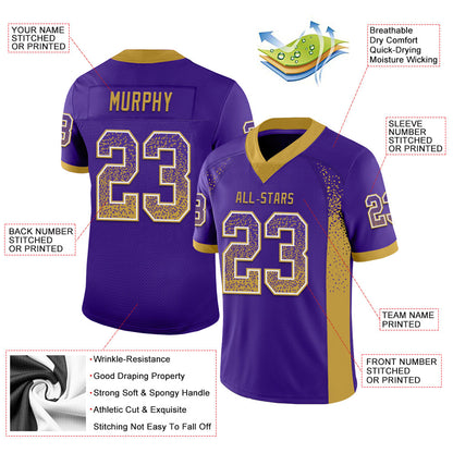 Custom Purple Old Gold-White Mesh Drift Fashion Football Jersey - Sky-Custom