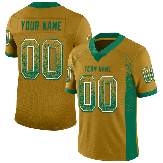 Custom Old Gold Kelly Green-White Mesh Drift Fashion Football Jersey - Sky-Custom