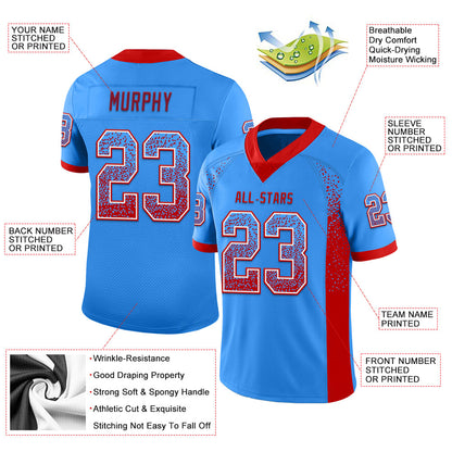 Custom Powder Blue Red-White Mesh Drift Fashion Football Jersey - Sky-Custom