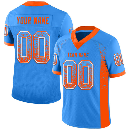Custom Powder Blue Orange-White Mesh Drift Fashion Football Jersey - Sky-Custom