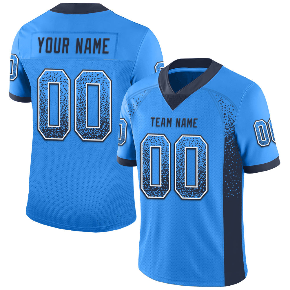 Custom Powder Blue Navy-White Mesh Drift Fashion Football Jersey - Sky-Custom