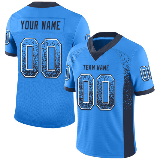 Custom Powder Blue Navy-White Mesh Drift Fashion Football Jersey - Sky-Custom