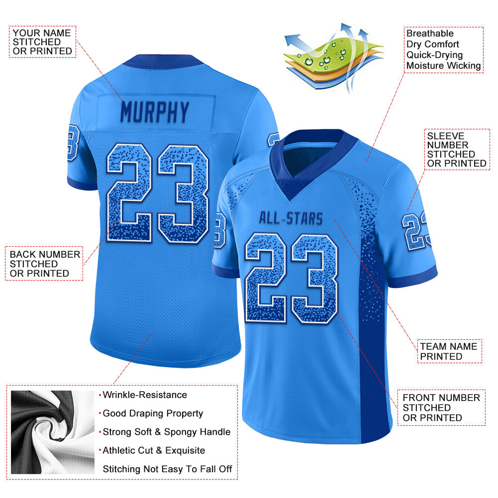 Custom Powder Blue Royal-White Mesh Drift Fashion Football Jersey - Sky-Custom