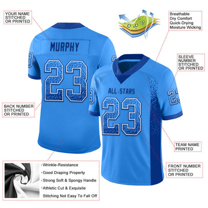 Custom Powder Blue Royal-White Mesh Drift Fashion Football Jersey - Sky-Custom
