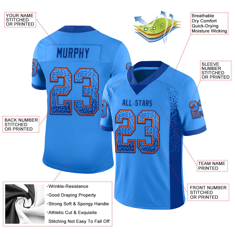 Custom Powder Blue Royal-Orange Mesh Drift Fashion Football Jersey - Sky-Custom