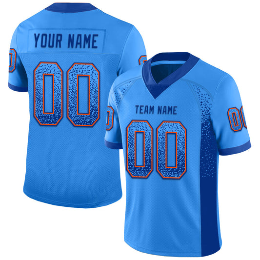 Custom Powder Blue Royal-Orange Mesh Drift Fashion Football Jersey - Sky-Custom