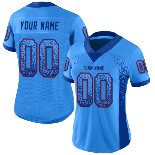 Custom Powder Blue Royal-Red Mesh Drift Fashion Football Jersey - Sky-Custom