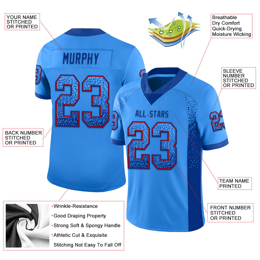 Custom Powder Blue Royal-Red Mesh Drift Fashion Football Jersey - Sky-Custom