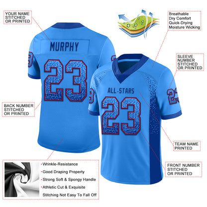 Custom Powder Blue Royal-Red Mesh Drift Fashion Football Jersey - Sky-Custom