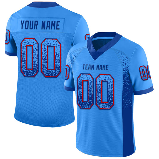 Custom Powder Blue Royal-Red Mesh Drift Fashion Football Jersey - Sky-Custom