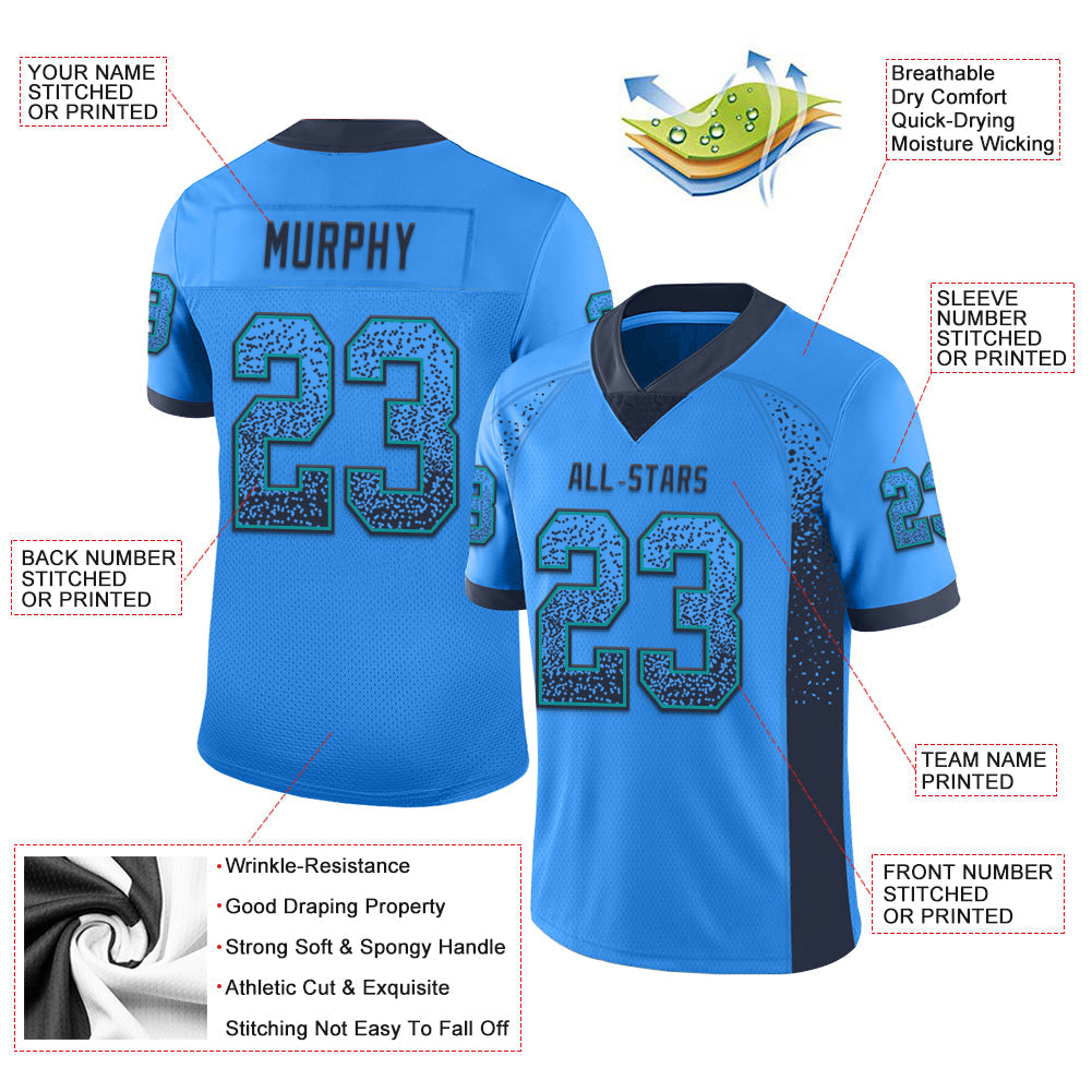 Custom Powder Blue Navy-Teal Mesh Drift Fashion Football Jersey - Sky-Custom
