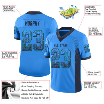 Custom Powder Blue Navy-Teal Mesh Drift Fashion Football Jersey - Sky-Custom