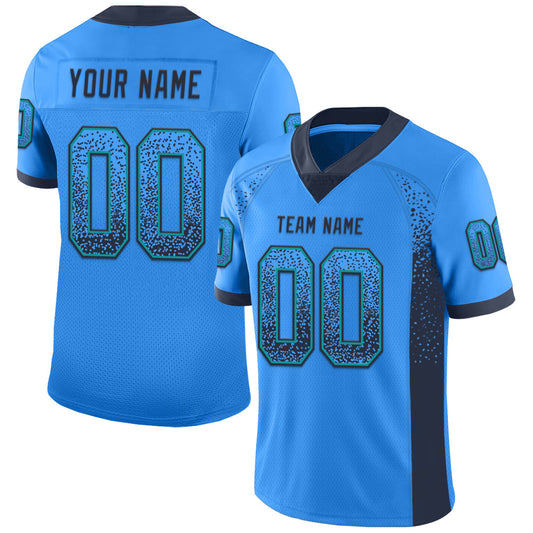 Custom Powder Blue Navy-Teal Mesh Drift Fashion Football Jersey - Sky-Custom