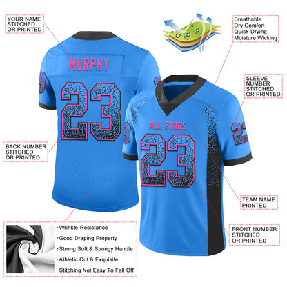 Custom Powder Blue Black-Pink Mesh Drift Fashion Football Jersey - Sky-Custom