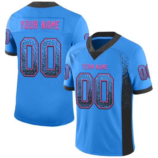 Custom Powder Blue Black-Pink Mesh Drift Fashion Football Jersey - Sky-Custom