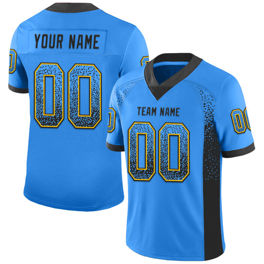 Custom Powder Blue Black-Gold Mesh Drift Fashion Football Jersey - Sky-Custom