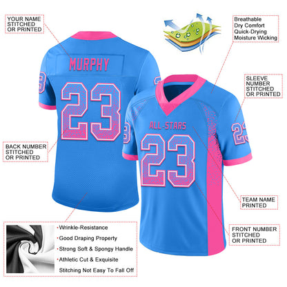 Custom Powder Blue Pink-White Mesh Drift Fashion Football Jersey - Sky-Custom