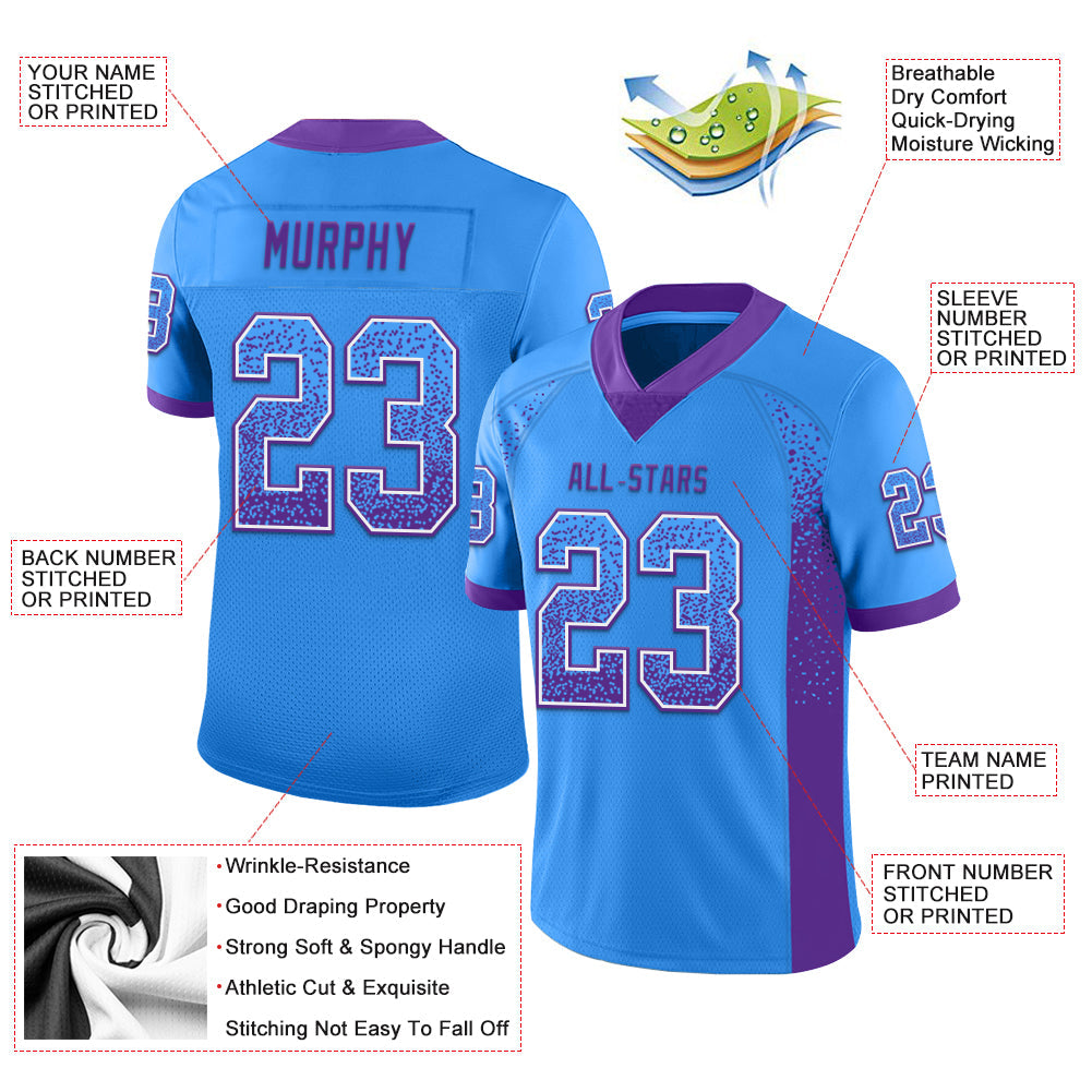Custom Powder Blue Purple-White Mesh Drift Fashion Football Jersey - Sky-Custom