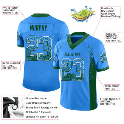 Custom Powder Blue Green-White Mesh Drift Fashion Football Jersey - Sky-Custom