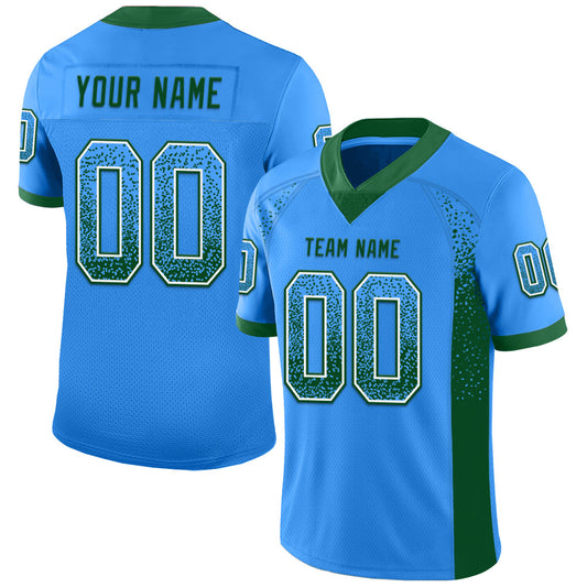 Custom Powder Blue Green-White Mesh Drift Fashion Football Jersey - Sky-Custom