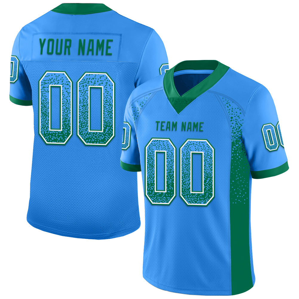 Custom Powder Blue Kelly Green-White Mesh Drift Fashion Football Jersey - Sky-Custom