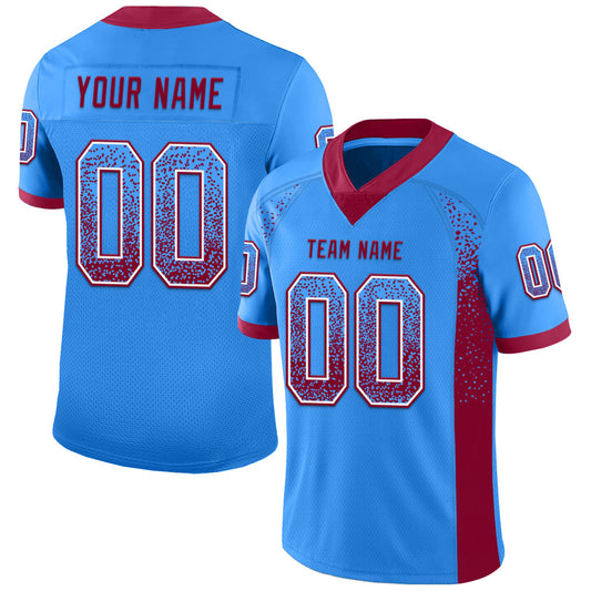 Custom Powder Blue Maroon-White Mesh Drift Fashion Football Jersey - Sky-Custom