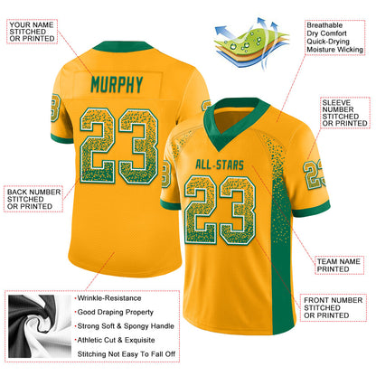 Custom Gold Kelly Green-White Mesh Drift Fashion Football Jersey - Sky-Custom