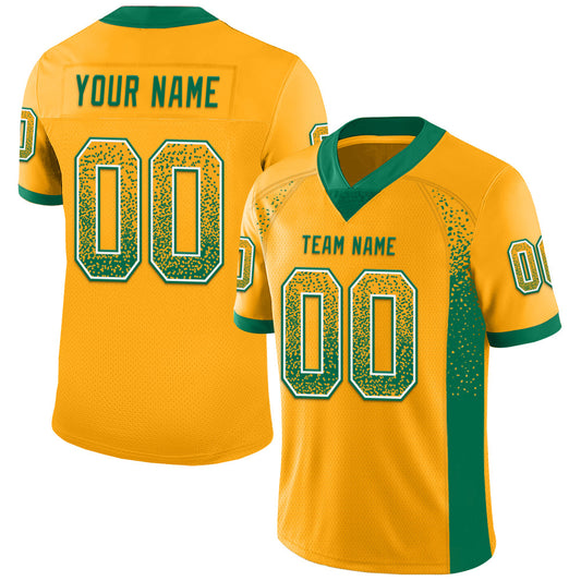 Custom Gold Kelly Green-White Mesh Drift Fashion Football Jersey - Sky-Custom