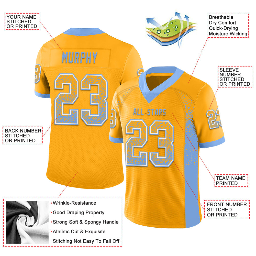Custom Gold Powder Blue-White Mesh Drift Fashion Football Jersey - Sky-Custom