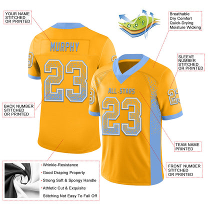 Custom Gold Powder Blue-White Mesh Drift Fashion Football Jersey - Sky-Custom