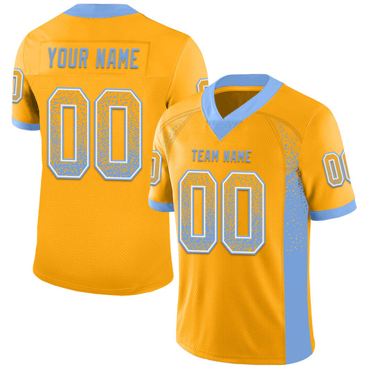 Custom Gold Powder Blue-White Mesh Drift Fashion Football Jersey - Sky-Custom