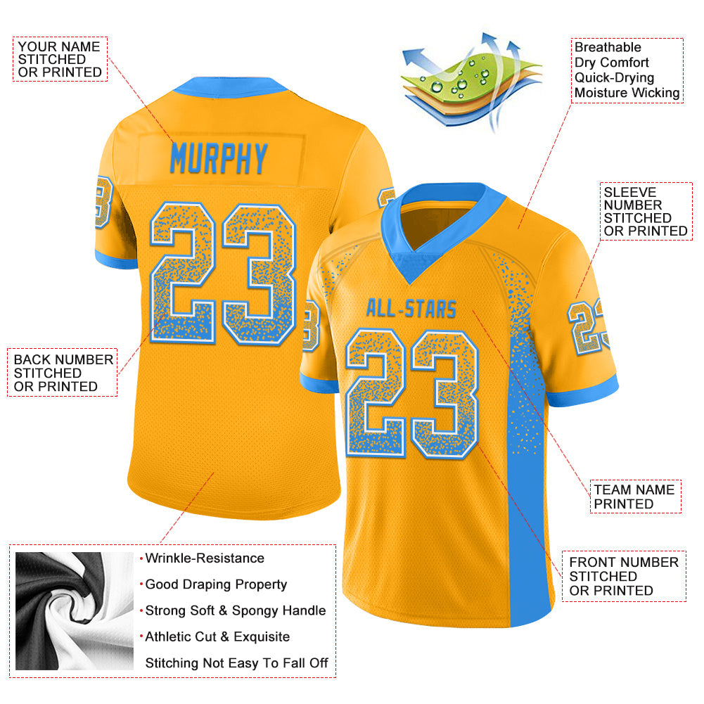 Custom Gold Powder Blue-White Mesh Drift Fashion Football Jersey - Sky-Custom