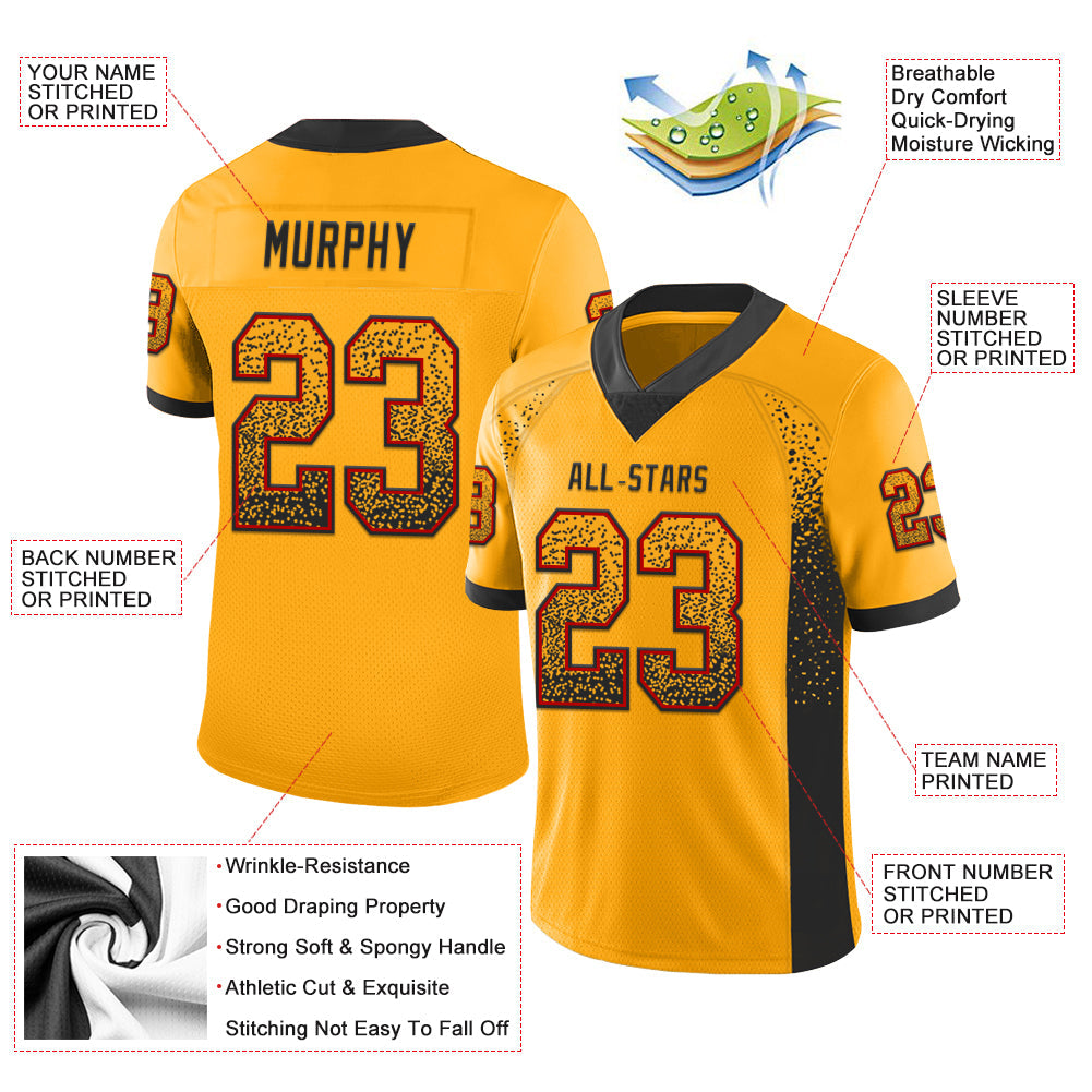 Custom Gold Black-Red Mesh Drift Fashion Football Jersey - Sky-Custom