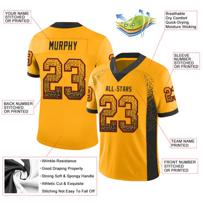 Custom Gold Black-Red Mesh Drift Fashion Football Jersey - Sky-Custom