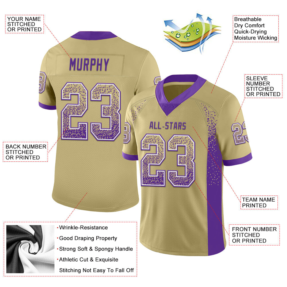 Custom Vegas Gold Purple-White Mesh Drift Fashion Football Jersey - Sky-Custom