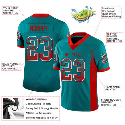 Custom Teal Red-White Mesh Drift Fashion Football Jersey - Sky-Custom