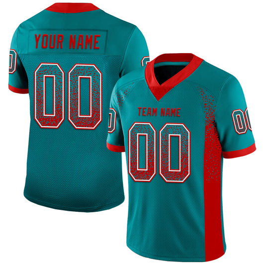 Custom Teal Red-White Mesh Drift Fashion Football Jersey - Sky-Custom