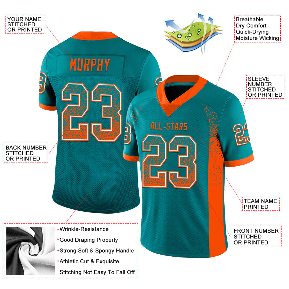 Custom Teal Orange-White Mesh Drift Fashion Football Jersey - Sky-Custom