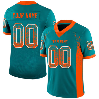 Custom Teal Orange-White Mesh Drift Fashion Football Jersey - Sky-Custom
