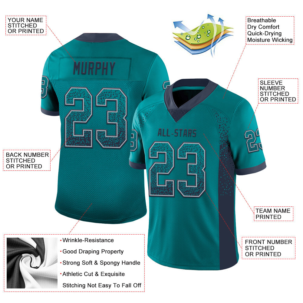 Custom Teal Navy-Gray Mesh Drift Fashion Football Jersey - Sky-Custom