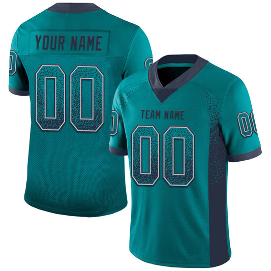 Custom Teal Navy-Gray Mesh Drift Fashion Football Jersey - Sky-Custom