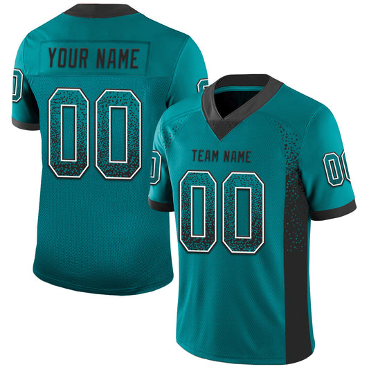 Custom Teal Black-White Mesh Drift Fashion Football Jersey - Sky-Custom