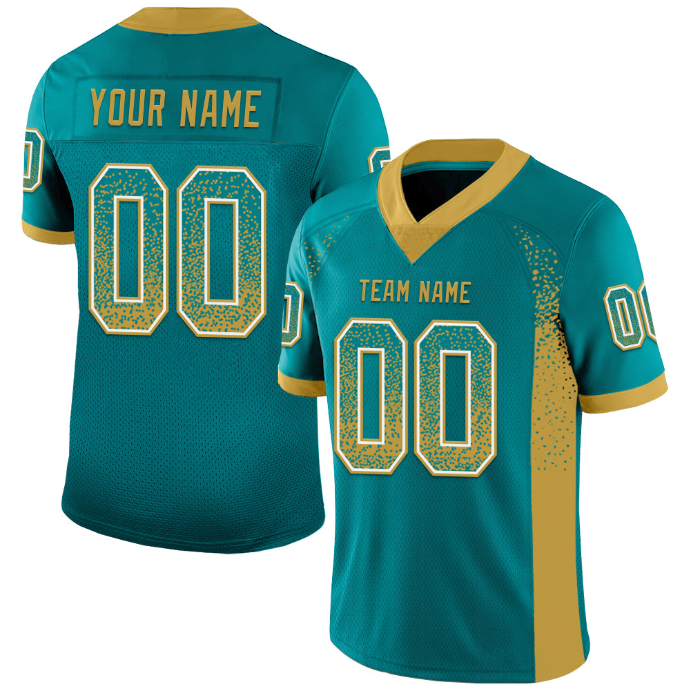 Custom Teal Old Gold-White Mesh Drift Fashion Football Jersey - Sky-Custom