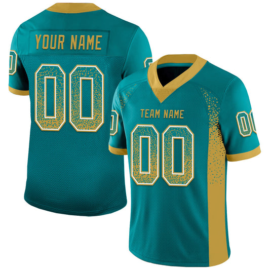 Custom Teal Old Gold-White Mesh Drift Fashion Football Jersey - Sky-Custom