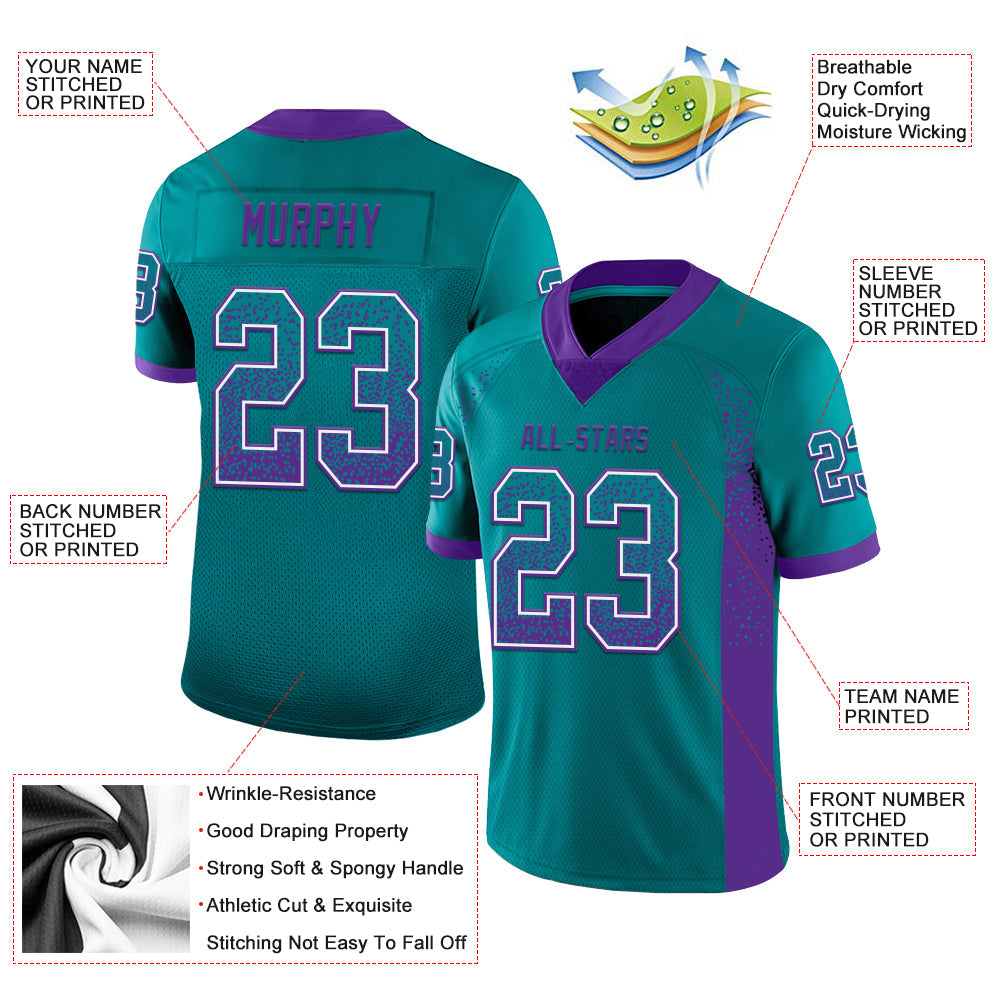 Custom Teal Purple-White Mesh Drift Fashion Football Jersey - Sky-Custom