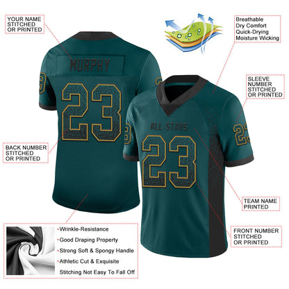 Custom Midnight Green Black-Old Gold Mesh Drift Fashion Football Jersey - Sky-Custom