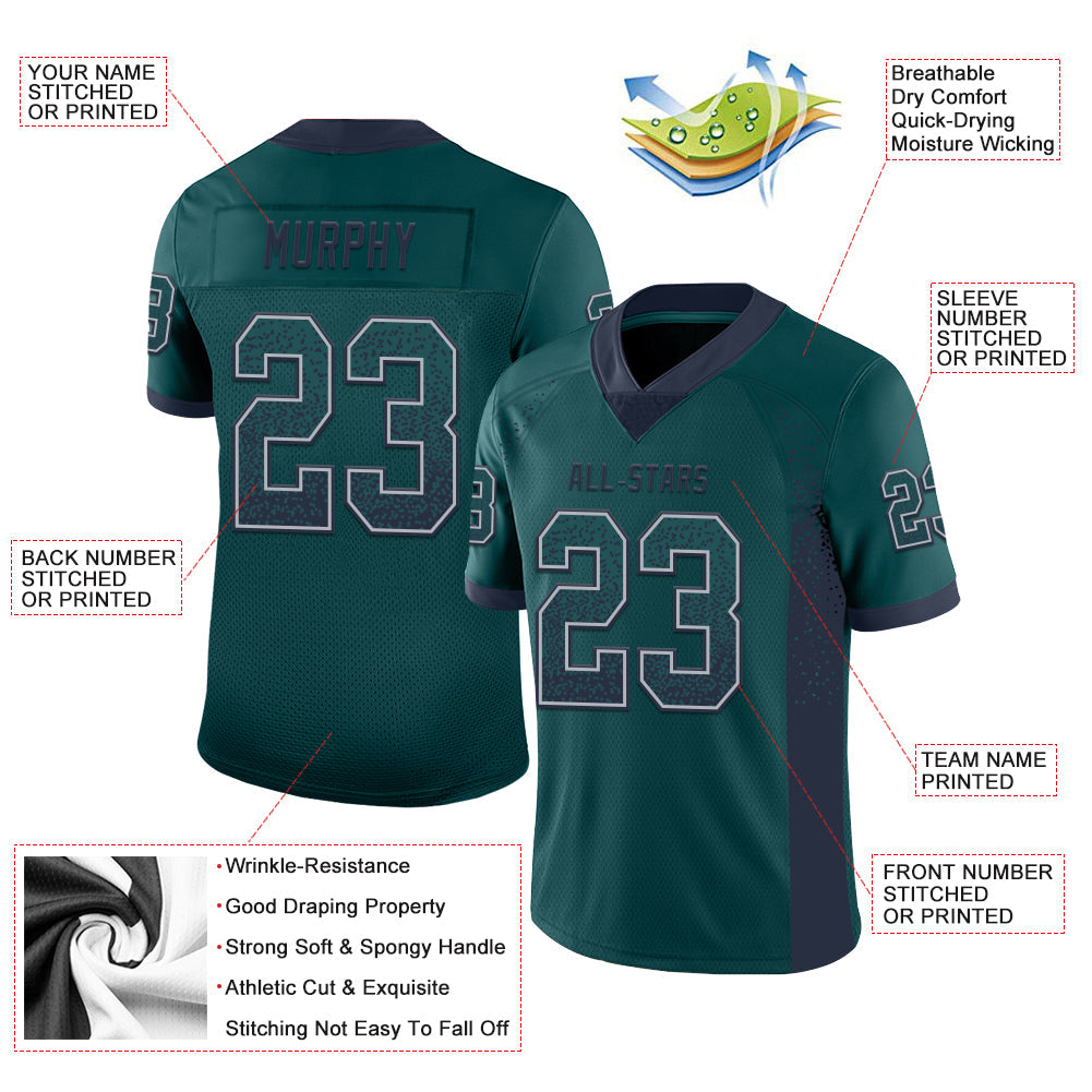 Custom Midnight Green Navy-Gray Mesh Drift Fashion Football Jersey - Sky-Custom