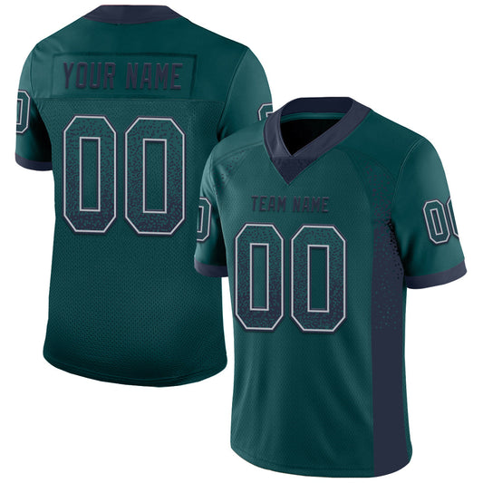 Custom Midnight Green Navy-Gray Mesh Drift Fashion Football Jersey - Sky-Custom